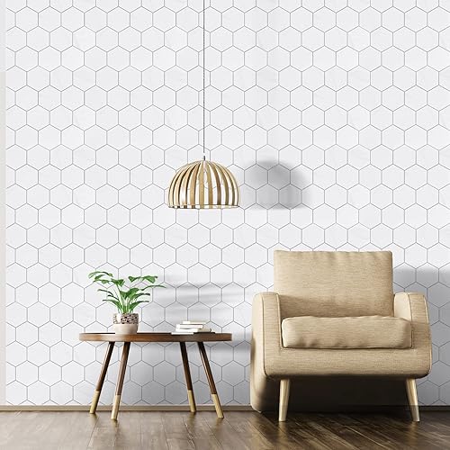 Miniatura 5 de Azulejos hexagonales de alta calidad para despegar y pegar, blanco impermeable para salpicaduras, azulejos de mármol autoadhesivos para cocina, baño