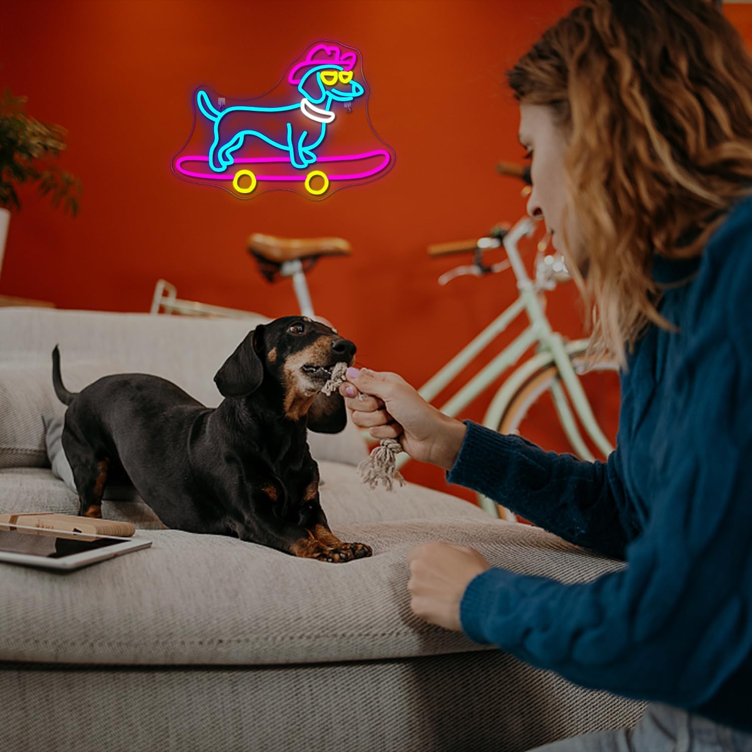 Lucunstar Dachshund Neon Sign Skateboard Dog Neon Light up Sign USB Adjustable Neon Lights Art Wall Decor LED Sign for Bedroom Shop Pet Lovers Gift - Image 6
