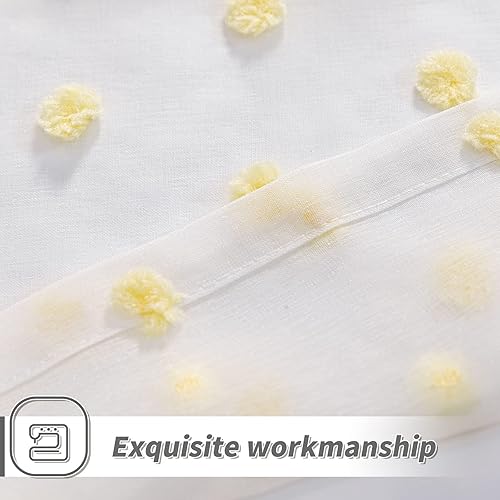 Miniatura 8 de MYSKY HOME Cortinas para dormitorio, cortinas con pompones amarillos para sala de estar, 72 pulgadas de largo, cortinas traslúcidas blancas para