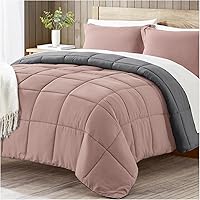 Vista 7 de satisomnia Juego de edredón tamaño California King, edredón rosa tamaño California King, edredón de cama alternativo de plumón de 3 piezas, juego