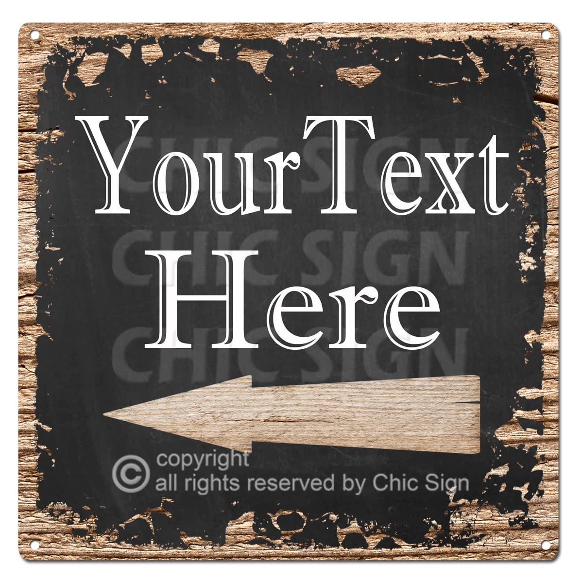 Your Text Left Arrow Custom Personalized Tin Chic Sign Rustic Vintage style Retro Kitchen Bar Pub Coffee Shop Decor 12''x 12'' Metal Plate Sign Home Store man cave Decor Gift Ideas, Black