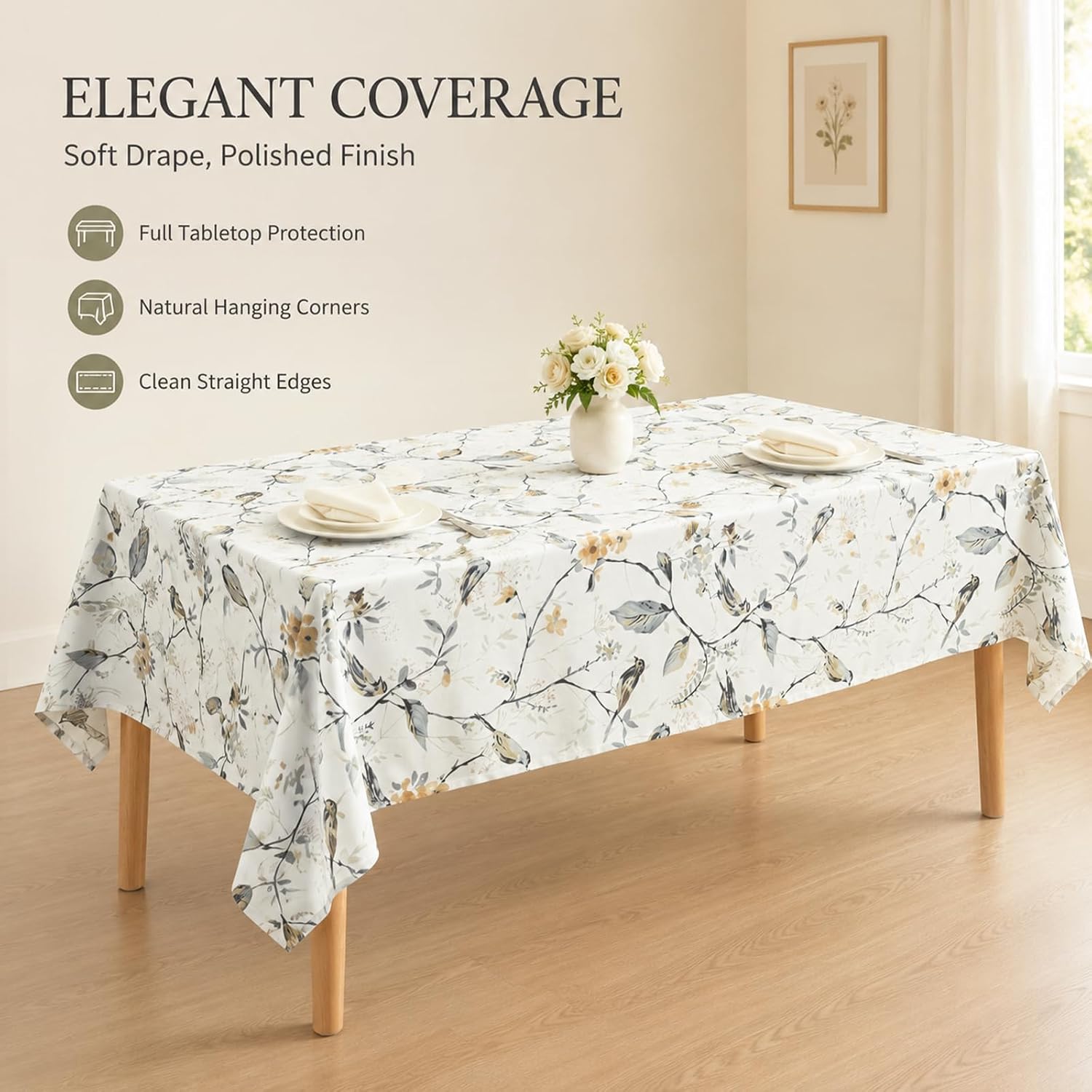 VOGOL Birds Design Waterproof Tablecloth, 52 x 70, 1 Piece, Gray image 2