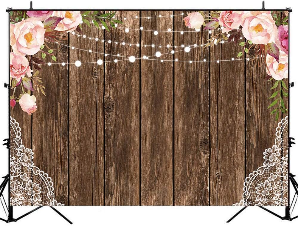 Avezano 7X5ft Rustic Floral Wood Backdrop Flower Wooden Floor Wall Photography Background Texture Wood Wedding Bridal Shower Birthday Baby Shower Background Photo Studio Props (7x5)