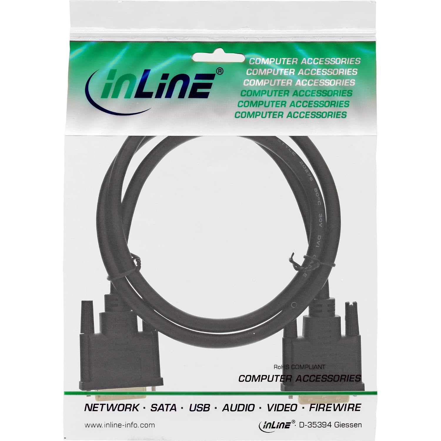 Inline 2m Premium 24+1 Male to Male Dual Link Gold Plated DVI-D Cable