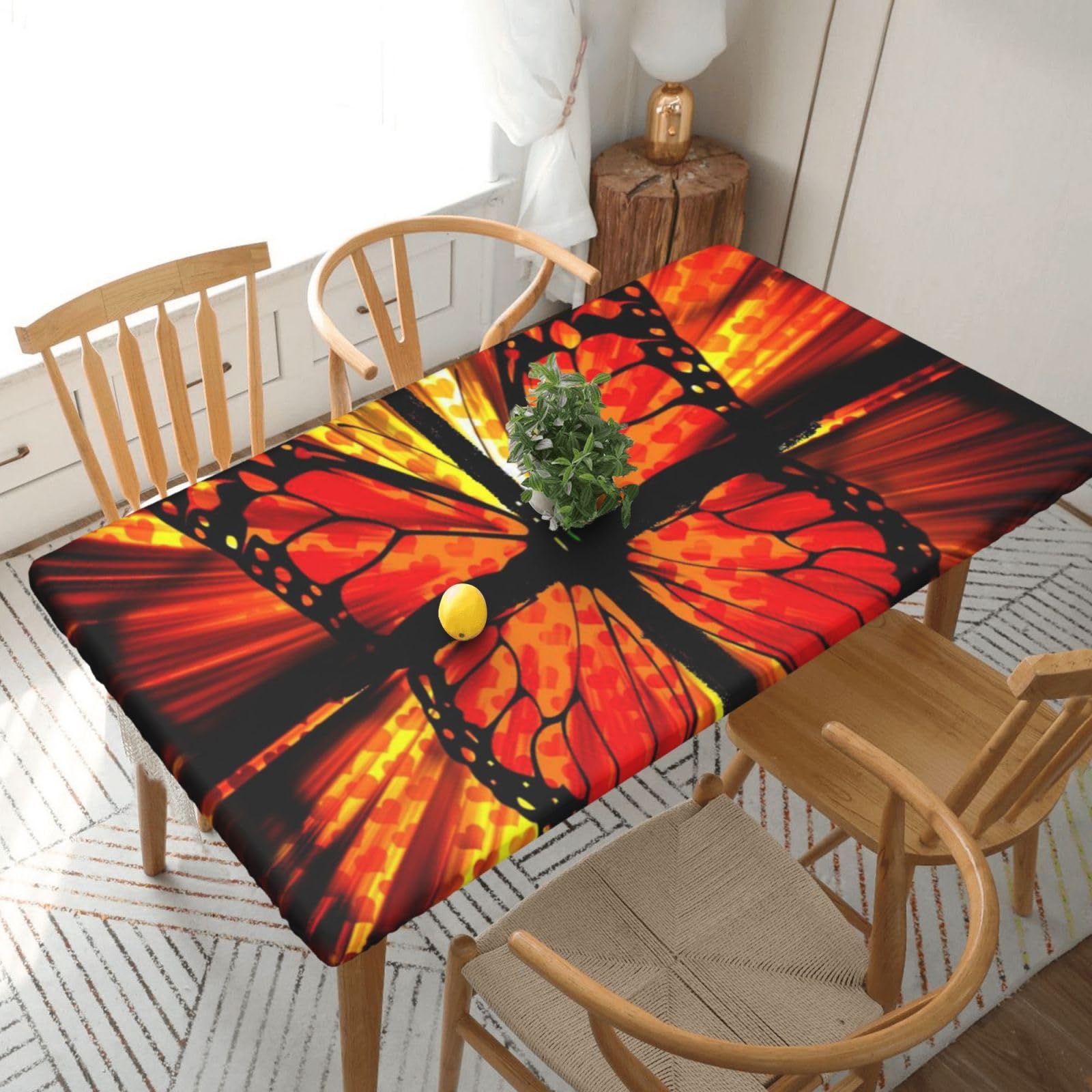 BNVSADC Orange Butterfly Printed 5FT Tablecloth Polyester Kitchen Water Resistant Table Cloth Dining Table Decoration Table Covers, 152x76 CM