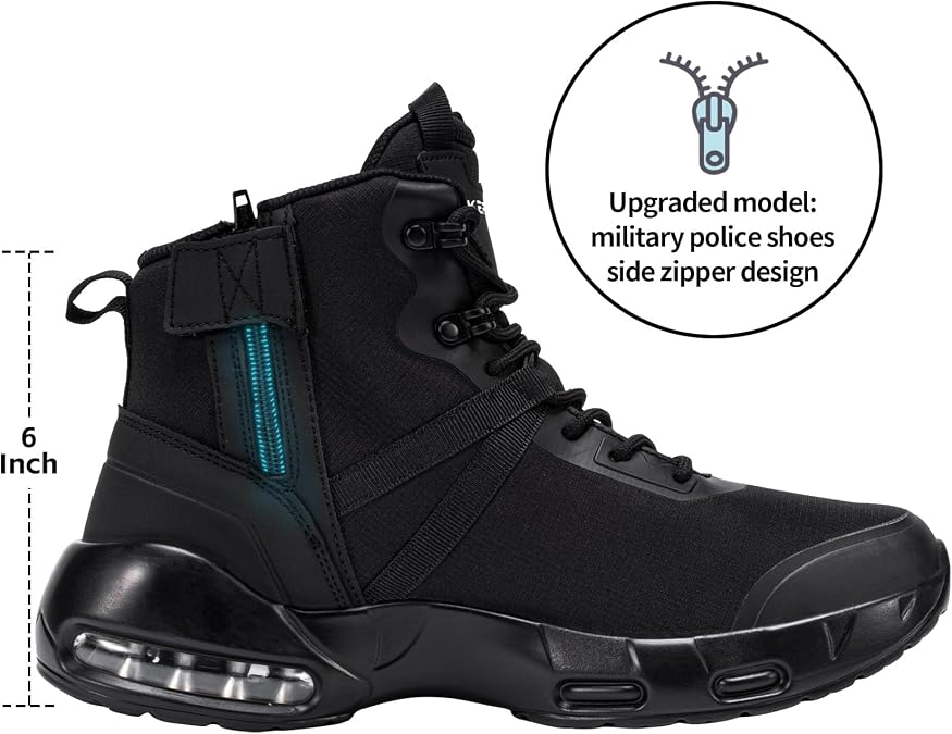 Military Tactical Boots Men Wide Waterproof 6 Inches | Non Slip Side-Zip Combat Hiking Work Boots Lightweight Durable