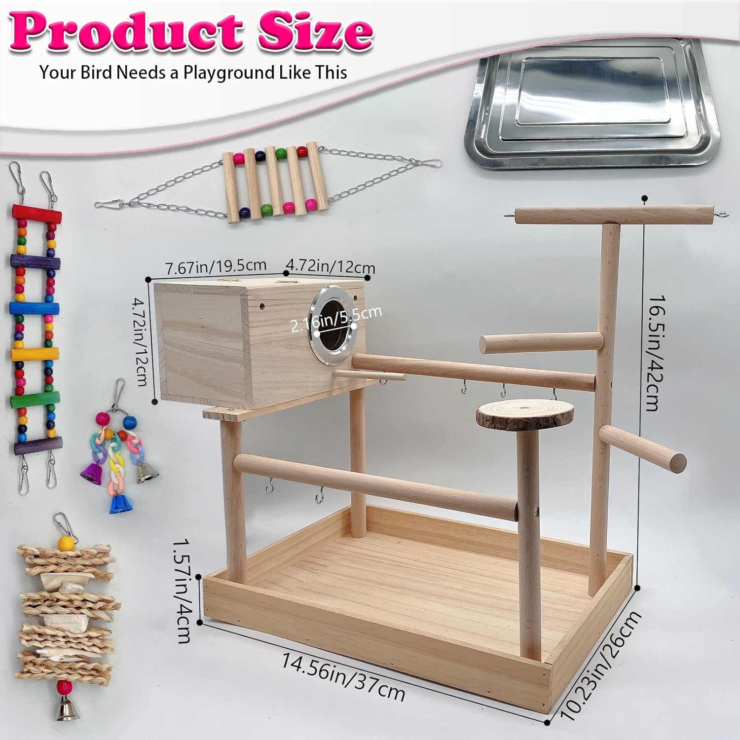 kathson Bird Playground,Parrot Play Stand,Parakeet Play Gym with Breeding Box and Food Cups,Cockatiel Perch Stand with Chewing&Exercise Toys,Birds Playstand for Budgie Conures Lovebirds