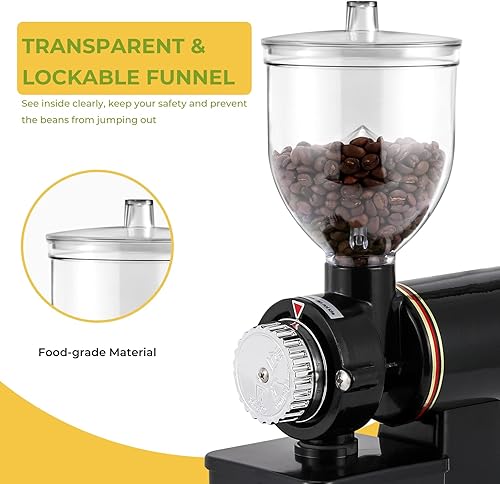 Miniatura 6 de Flyseago Molinillo de café eléctrico de rebabas planas, molinillo de expreso comercial y doméstico, molinillo silencioso de acero inoxidable,