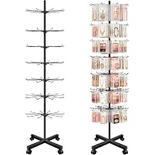 Pionites Retail Display Stand, 7 Tier Swivel Shelf, 360 Degree Rotation, Adjustable Height with Wheels for Jewelry, Keychain, Hat, Black, 66 x 16 Inches