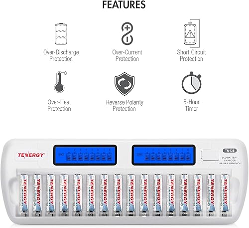 Miniatura 8 de Tenergy TN438 16-bay auto-detectar AAAAA NIMHNICD Protección integrado IC LCD Inteligente cargador de batería