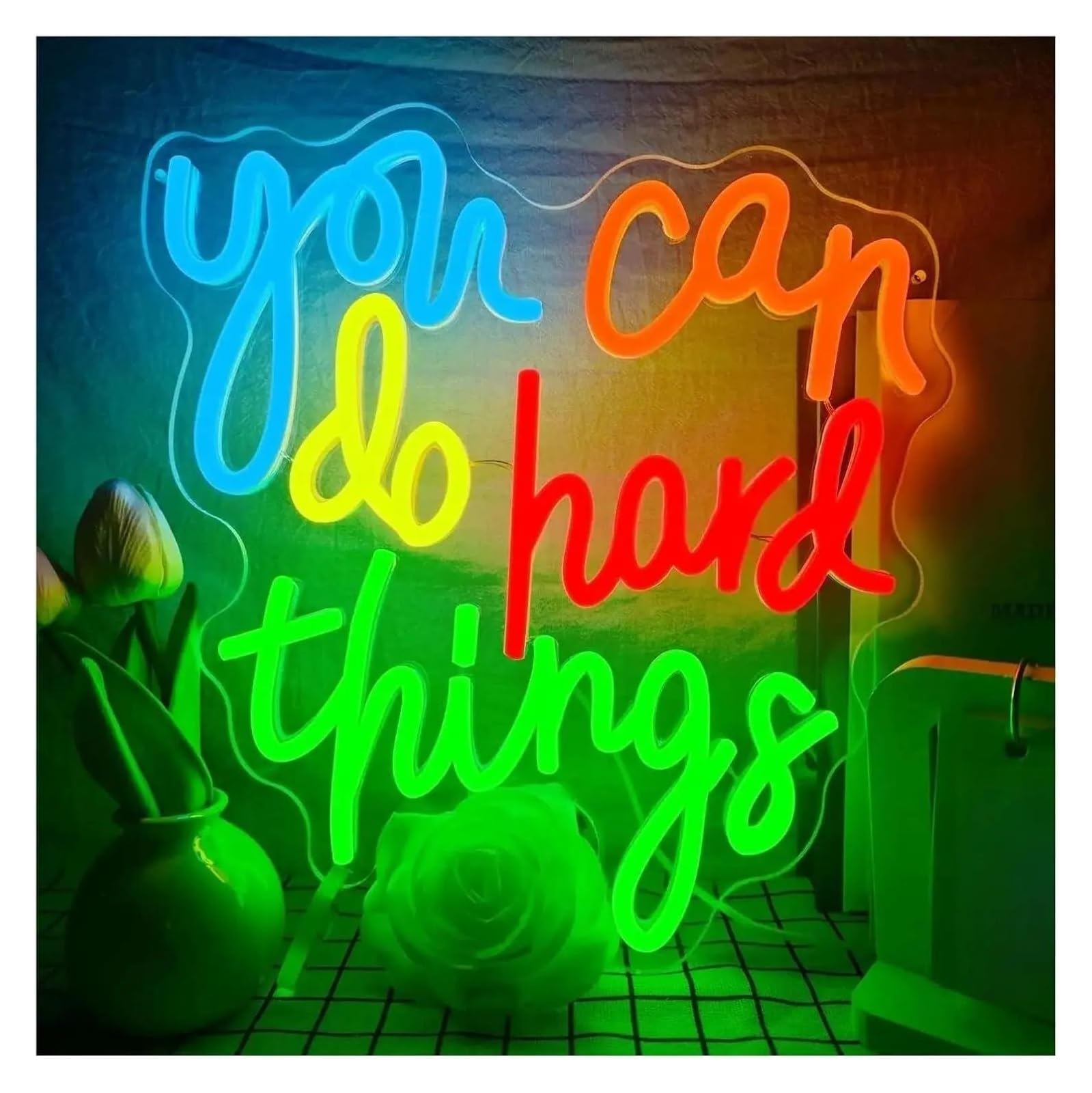 LEMST Signs Lamp You Can Do Hard Things Neon Sign for Wall Decor Neon Light for Bedroom Studio Office Classroom Room Decor 30x30cm