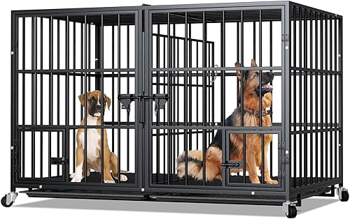 Jaula para perros de 484254 pulgadas con divisor para 2 perros, jaula indestructible, diseño resistente, doble puerta y bandeja extraíble, jaula