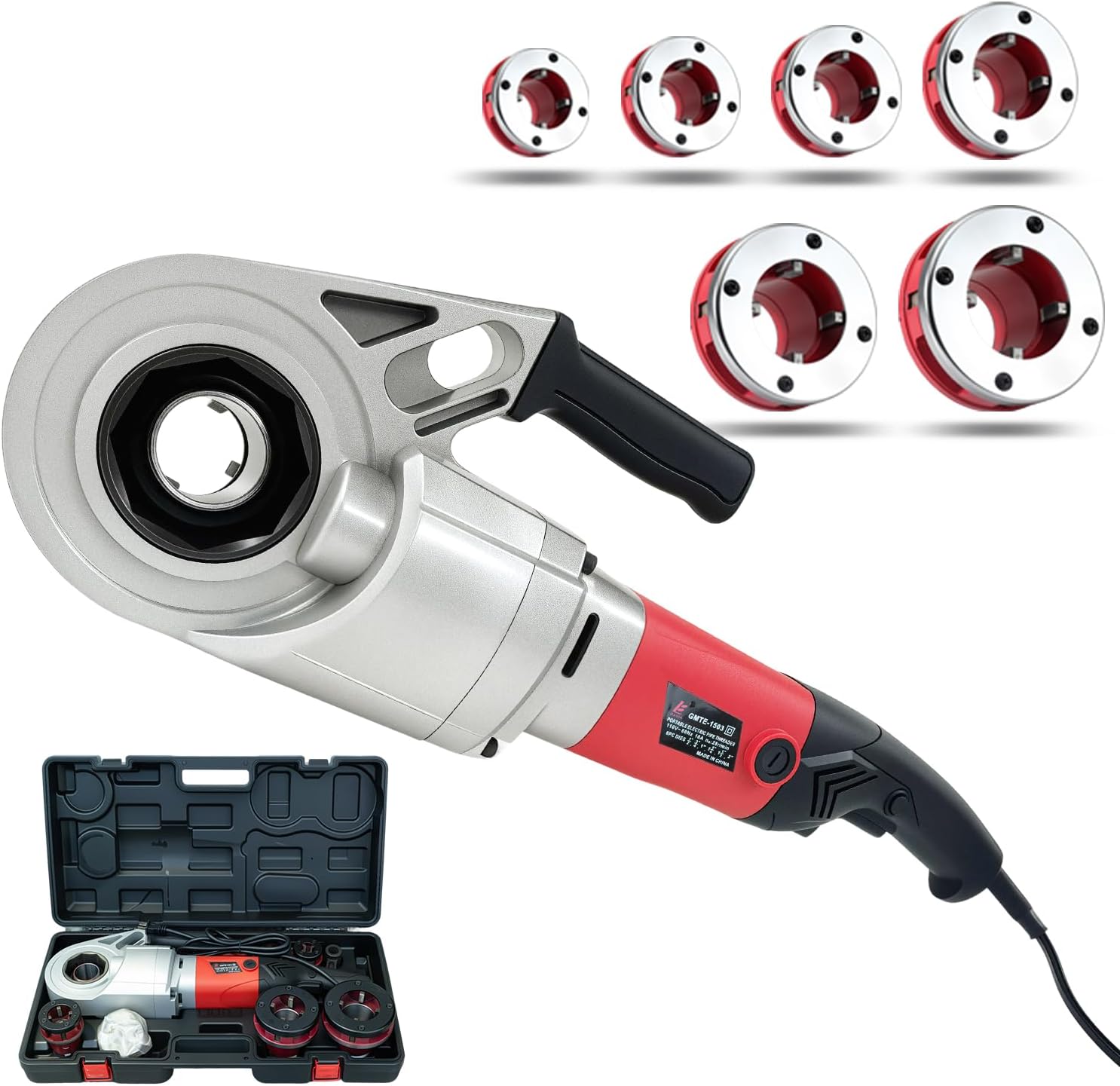 Portable Electric Pipe Threader, 2000W Electric Hand Held Pipe Threading with 6 Dies 1/2"-2" & Carry case, Threader Wire Machine with Copper Motor for Galvanized, Gas, PVC & Fire Pipe