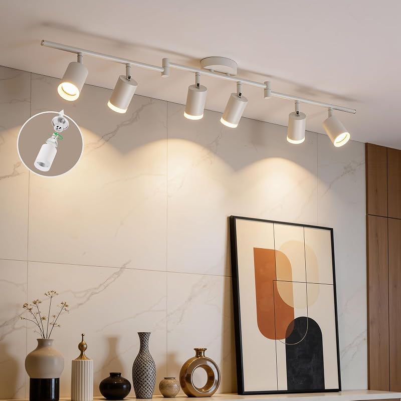 Bojim Lámpara de Techo de 6 Luces para Cocina con Cabezales Ajustables, Color Blanco (Montaje en Techo)