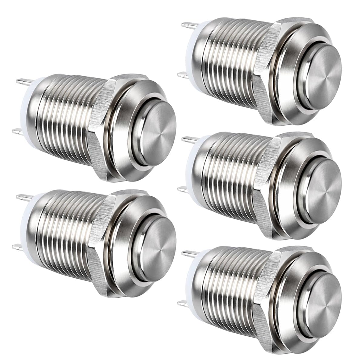 GUUZI 12mm Drucktaster Wasserdicht Metalldrucktaster SPST NO Momentantaste 2A 12V/24V/125V/250V 5 Stück (Hoher Kopf)