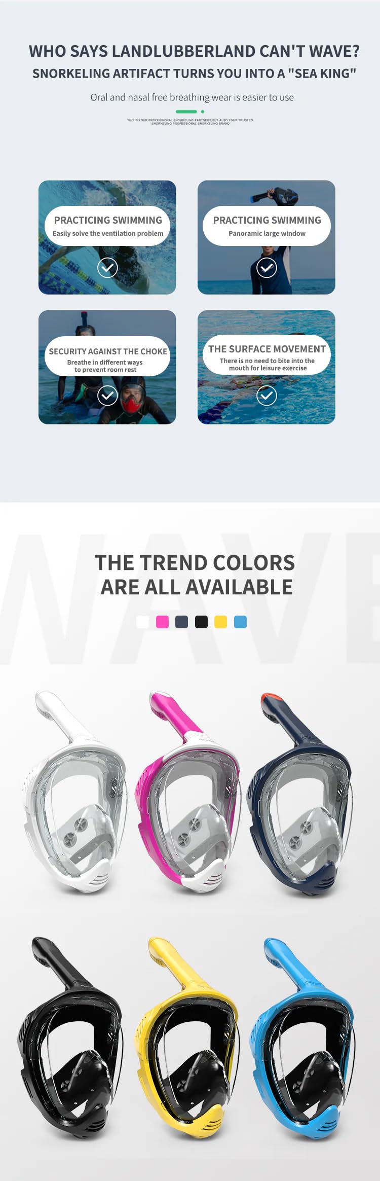 Maschera da snorkeling integrale con tubo da snorkeling asciutto, anti-appannamento, a prova di perdite, per immersioni subacquee, nuoto, per adulti e bambini