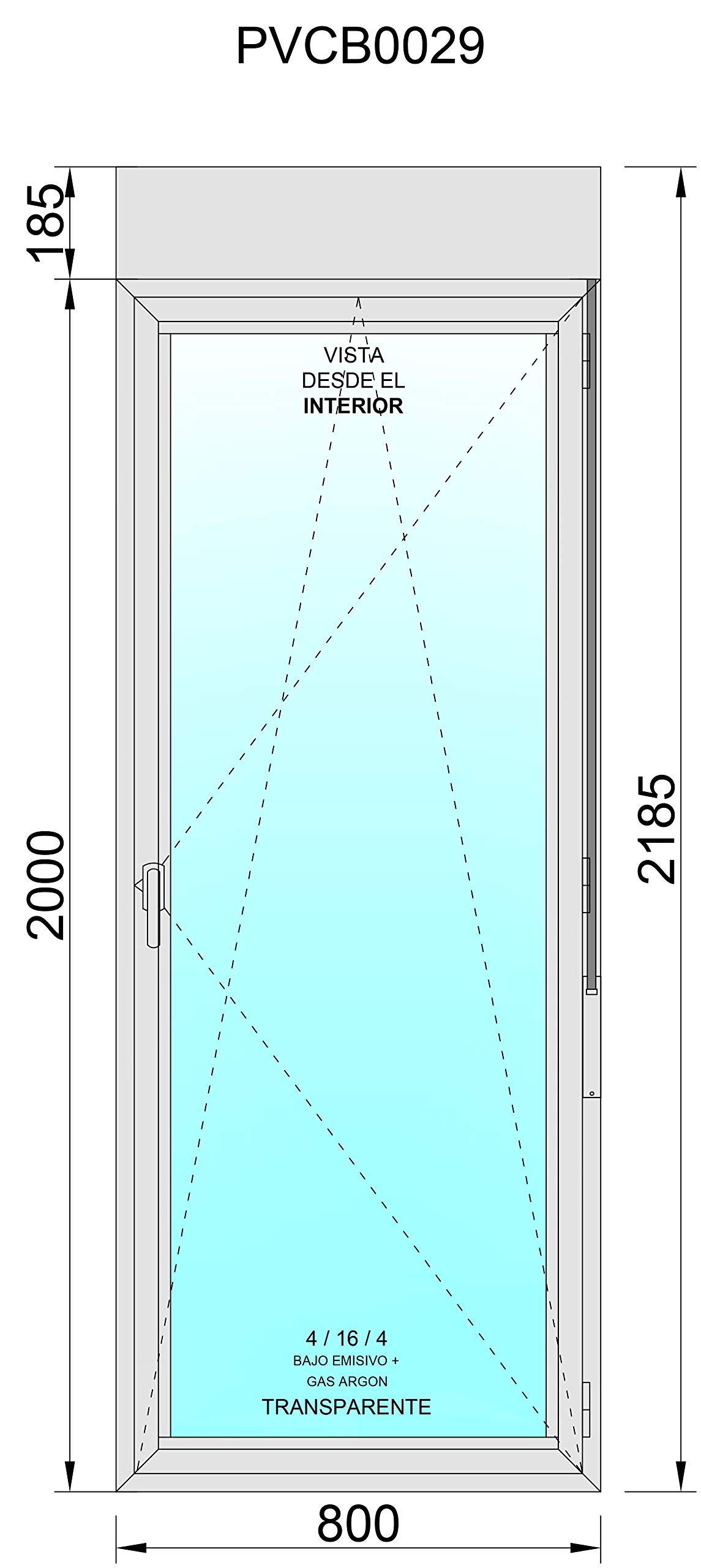 Ventanastock Puerta Balconera PVC 800x2185 Practicable Oscilobatiente 1 hoja apertura Derecha con persiana PVC