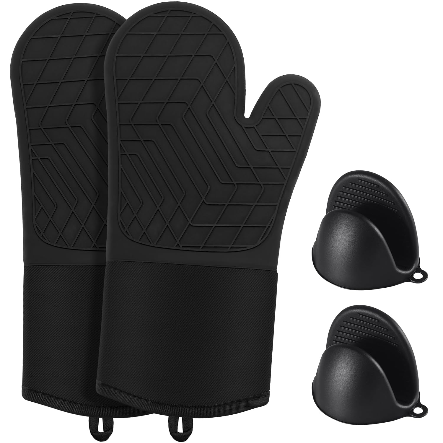 Gants de cuisine silicone résistant à la chaleur manique noire pour four et grillades