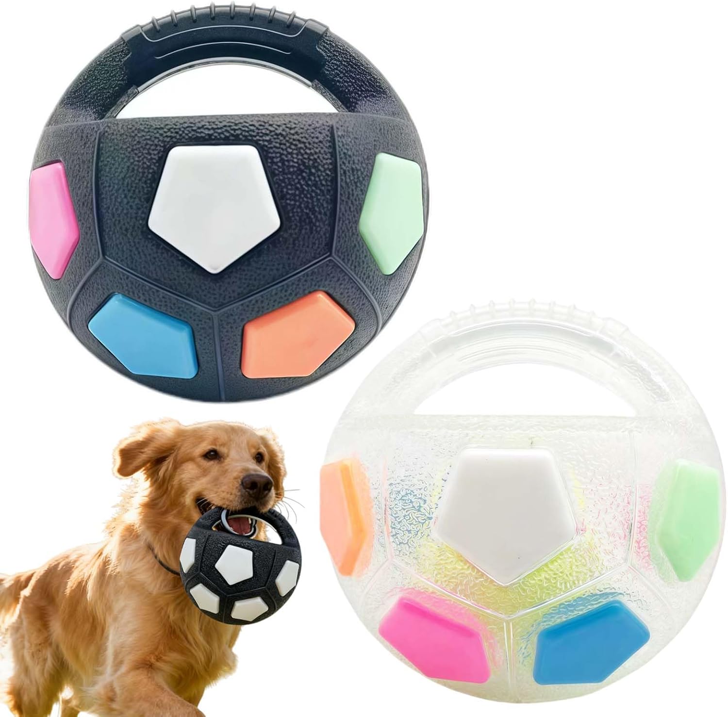 Dog Toy Soccer Ball with Handles, Animal Dog Toys Soccer Ball Durable TPR Interactive CatBall, 2026 New Interactive Toss and Fetch Play with Handle, Squeaky Floating Balls (A+C)