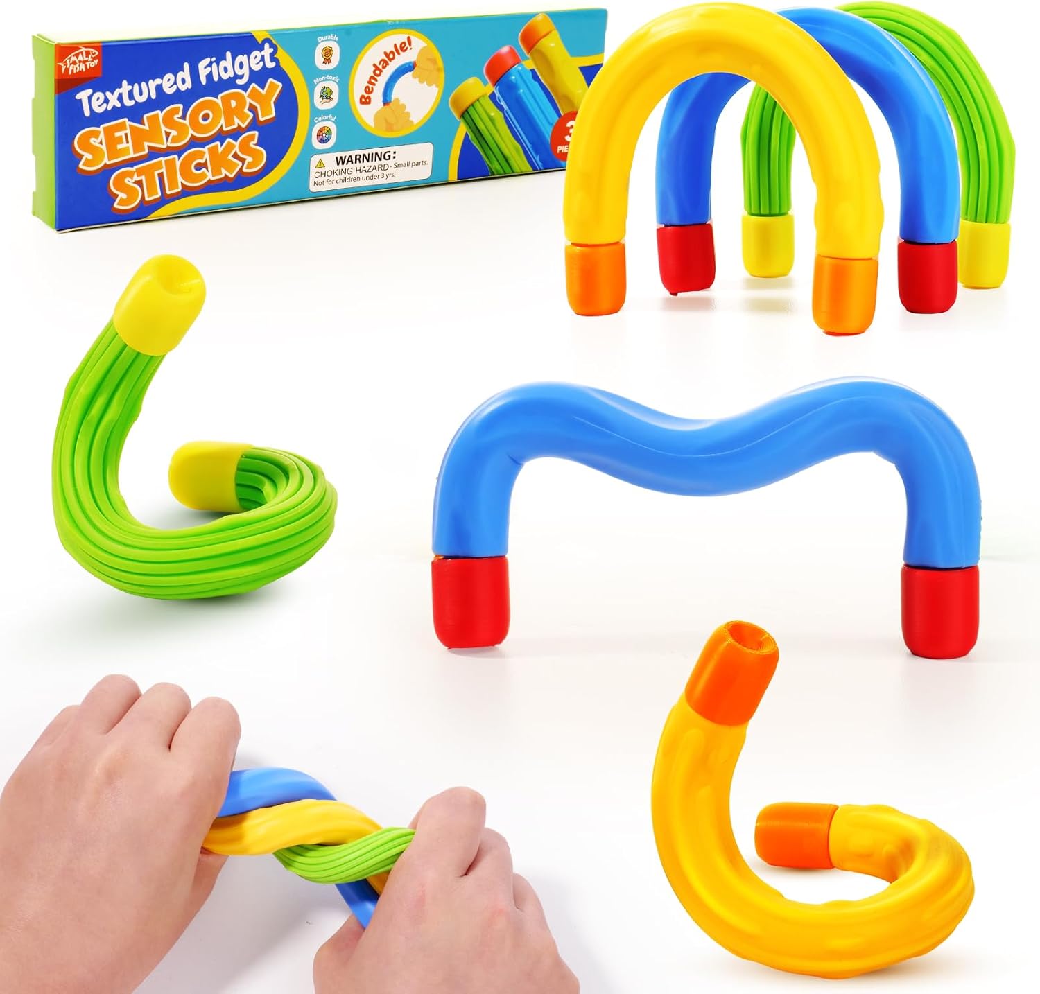 Fidget Toys Sensory Sticks for Kids: 3 Pack Textured Sensory Toys for Autism Calming – Quiet Fidgets for Classroom Must Have – Stress Relief Item for Classroom Student – Travel Activity Essentials