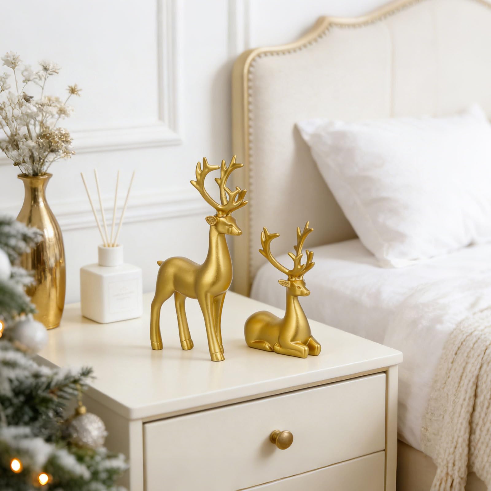 2 Stück Goldene Elch Figur aus Kunstharz für Zuhause und Esszimmer