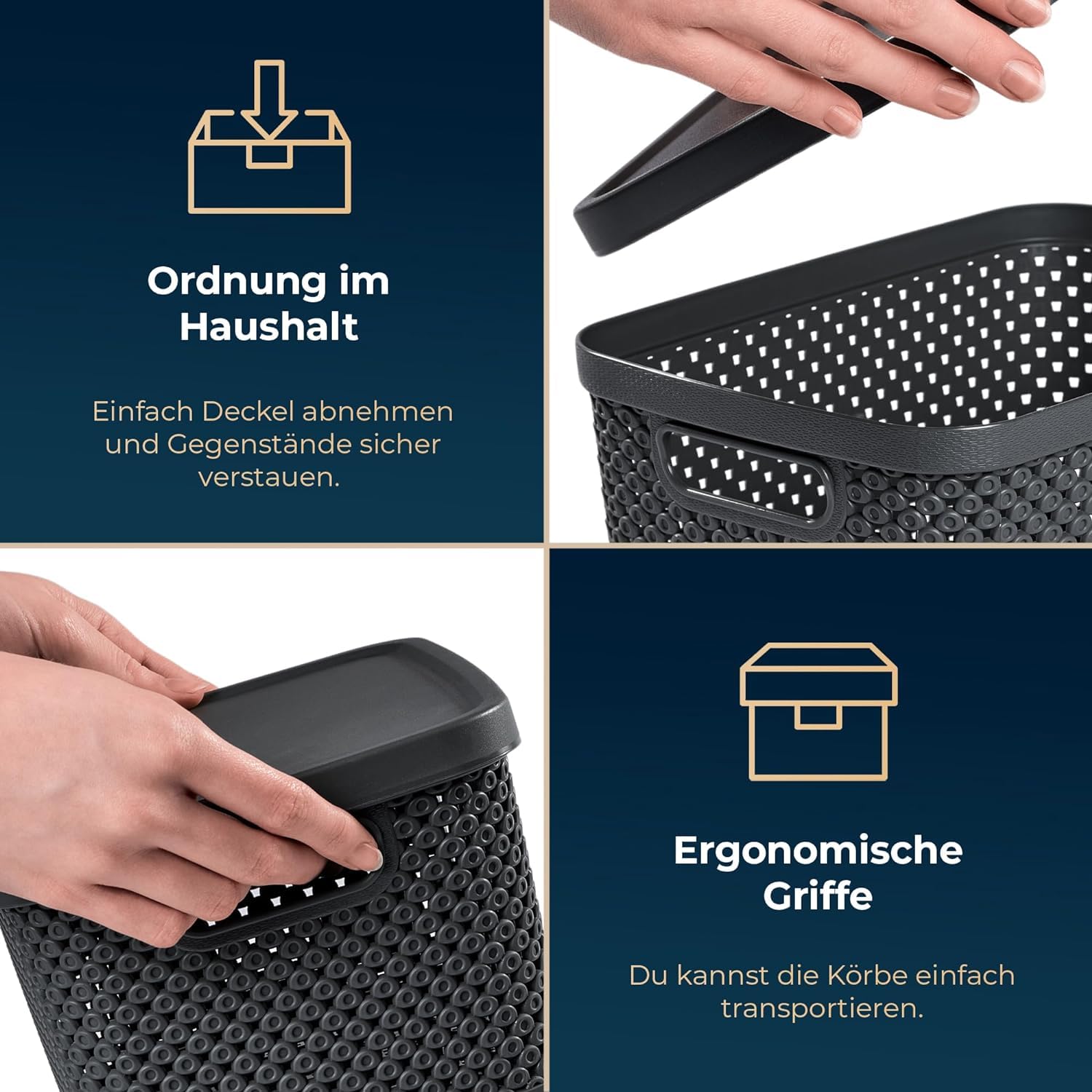 astor24 PREMIUM 3er XXL Set Aufbewahrungsbox Korb mit Deckel Organizer Ideal für Büro,Kleiderschrank, Schrank, Küche & Haushalt (Aquamarin, 3er Set 19 Liter)