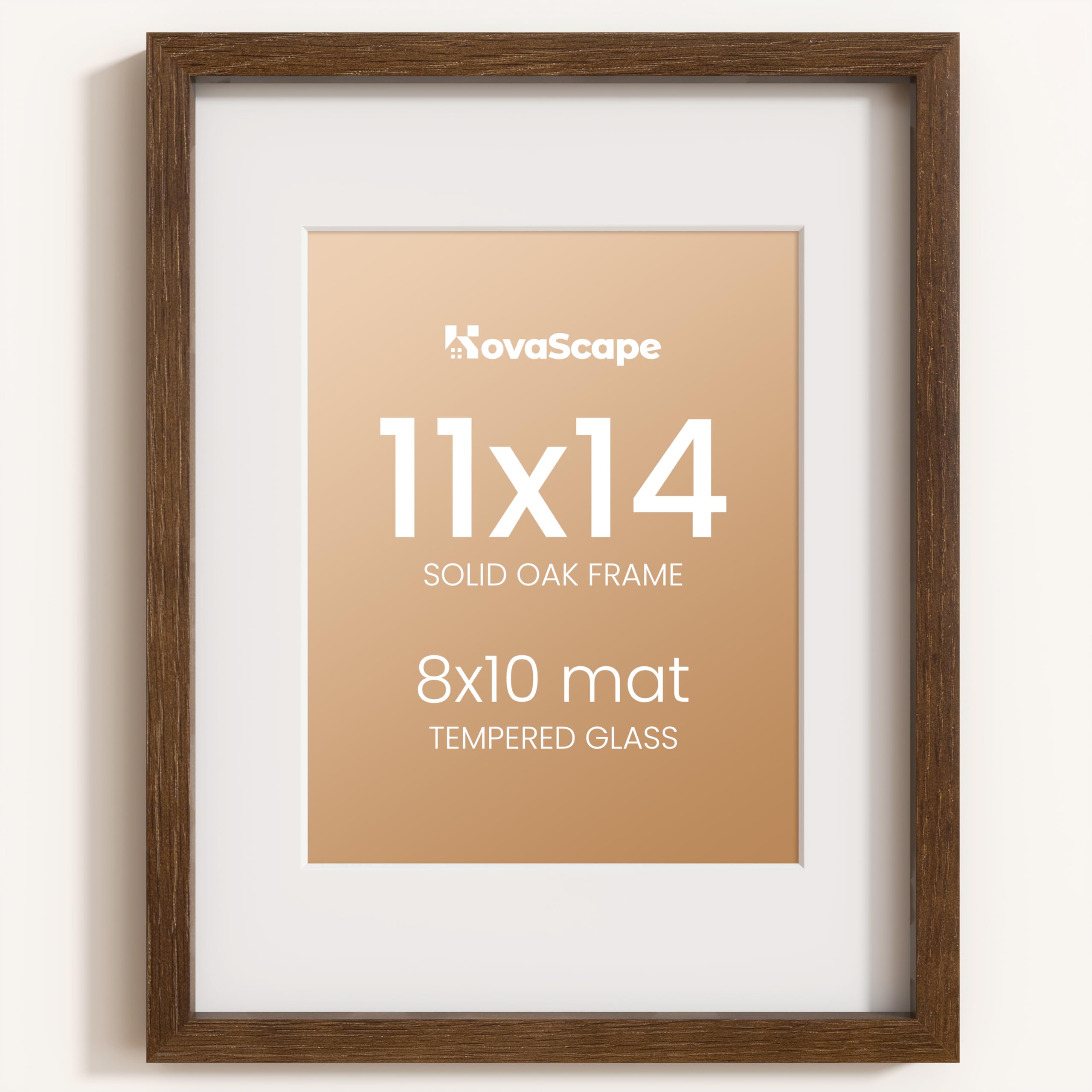 KovaScape 11x14 Photo Frame, Natural Solid Oak Wood Picture Frame with HD Tempered Glass, Modern Minimalist Wooden Frame Matted for 8x10 Photos, Versatile Wall Hanging & Tabletop Display