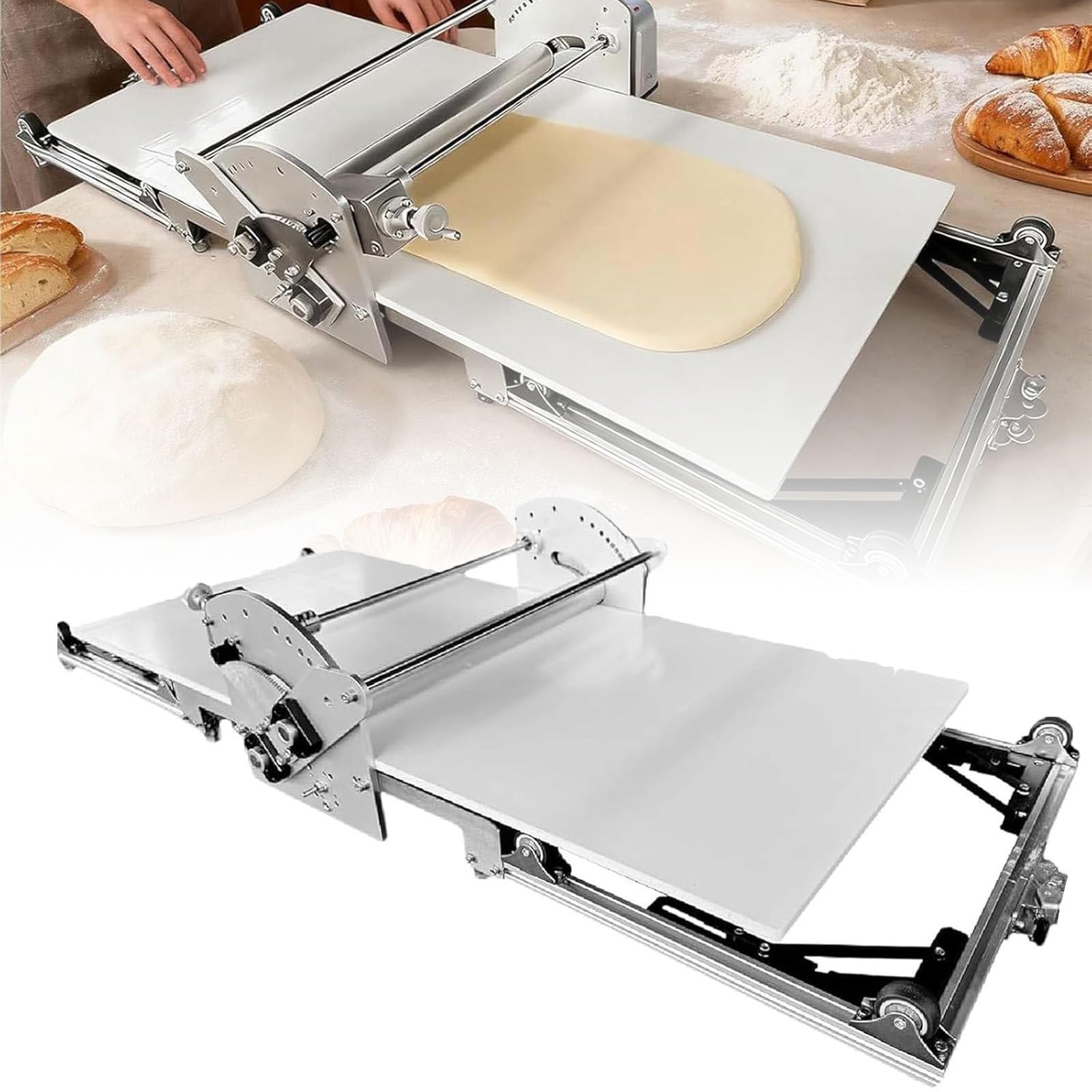 Laminadora de Masa eléctrica Plegable con Tabla laminadora, laminadora de Masa eléctrica de Acero Inoxidable para el hogar, máquina laminadora de Masa eléctrica con Grosor Ajustable