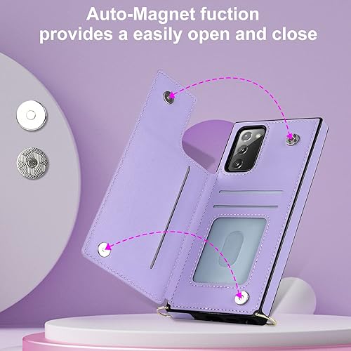 Miniatura 4 de Funda tipo cartera cruzada para Samsung Galaxy Note 20 con soporte para ranura para tarjetas de bloqueo RFID, funda magnética con tapa, bolso de