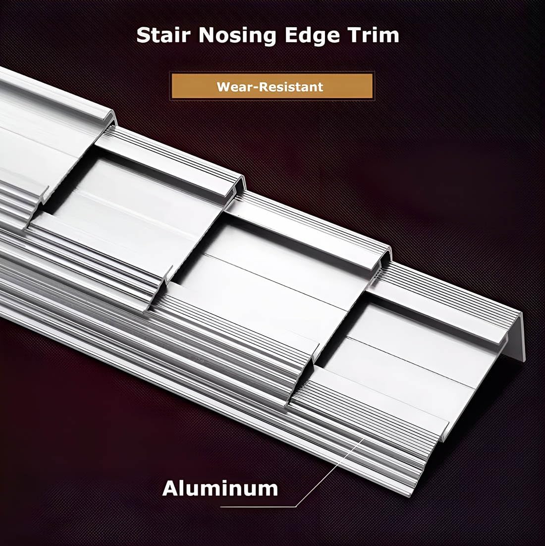 Perfil antideslizante de aluminio para escalera, 100/120/130 cm, con protección de esquina de goma para escaleras (120 x 5 x 2,1 cm), solución segura