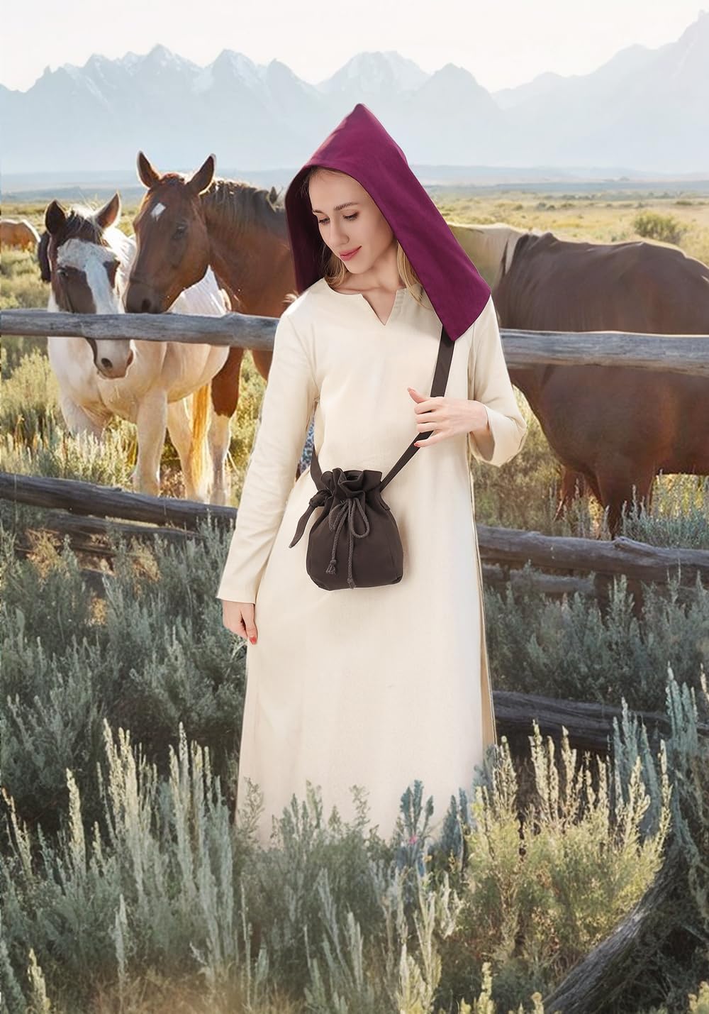 PROCOS Medieval Bag Canvas Renaissance Drawstring Shoulder Bag Coin Purse Costume Accessories for Festival LARP - Image 3