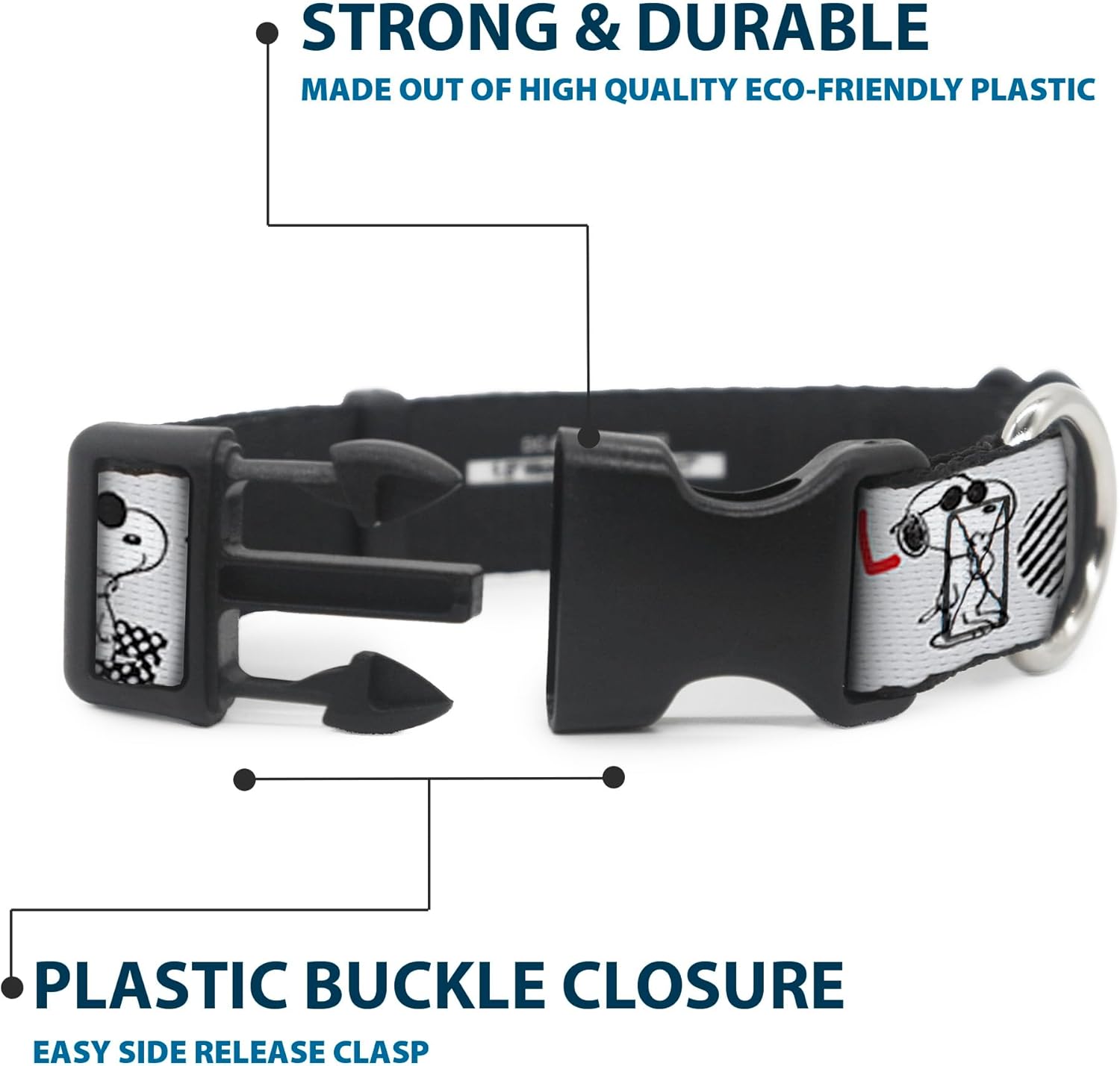 Peanuts Worldwide LLC Pet Collar, Dog Collar Plastic Buckle, Peanuts Joe Cool Snoopy Poses and Text Gray Black Red White, 16 to 23 Inches 1.5 Inch Wide