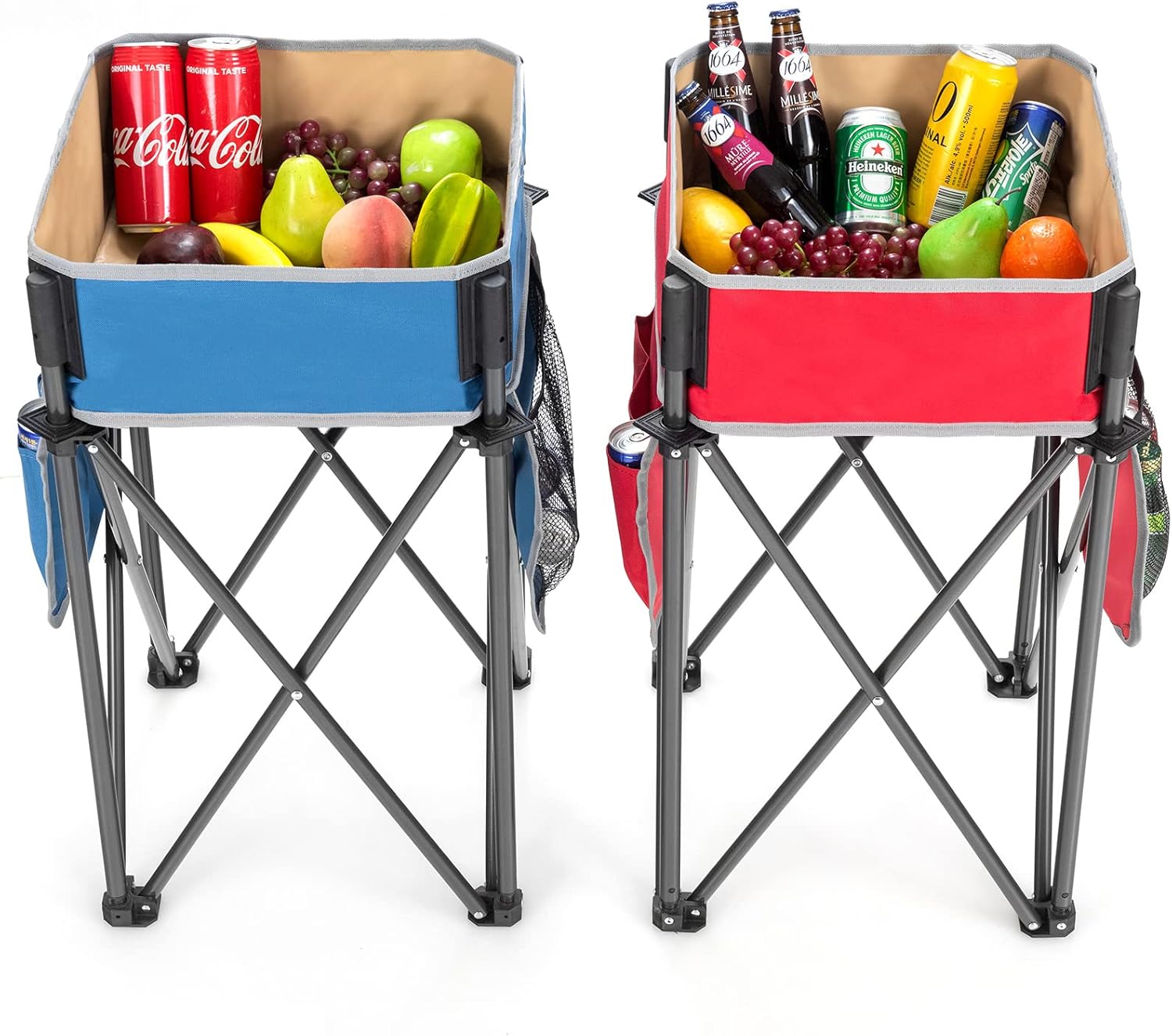 TANGZON Set of 2 Folding Camping Tables, Portable Fabric Picnic Tables