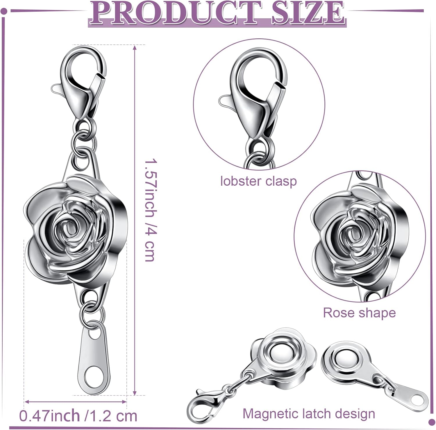 12 Pieces Magnetic Jewelry Clasps Rose Magnetic Clasps Extender Lobster Clasp Closures Jewelry Clasp for Necklaces Bracelets Jewelry Making - Image 2