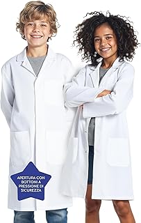 Children's Unisex Lab Coat Ages 6-14, Doctor Coat with Pockets, Kids Medical Science Coat Halloween Costume