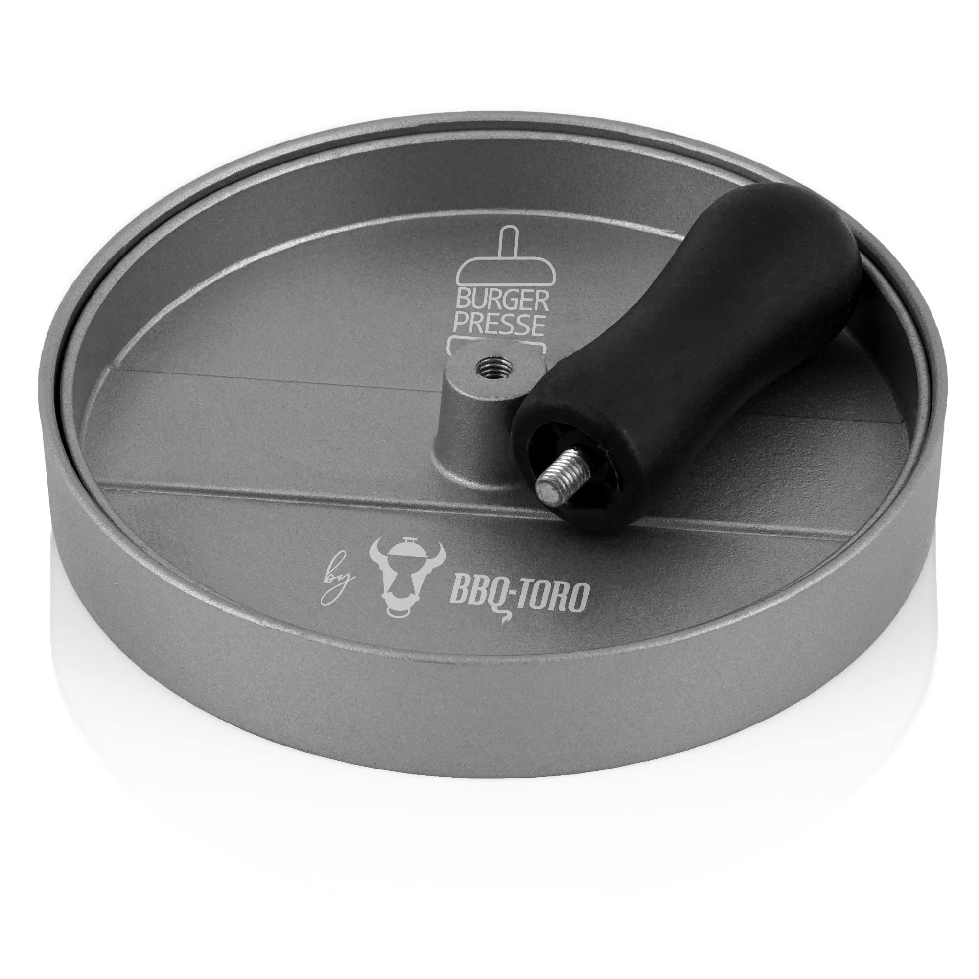 BBQ-Toro Aluminiowa prasa do hamburgerów, Ø 11,8 cm, szara, do mięsa, z powłoką zapobiegającą przywieraniu, do BBQ, grilla i kuchni | prasa do hamburgerów, pattyprasy do burgerów, kotletów
