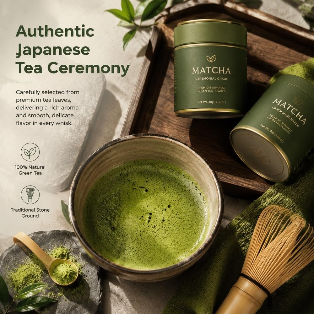 Matcha w proszku, mielona w kulkach zielona herbata parzona, 3 opakowania