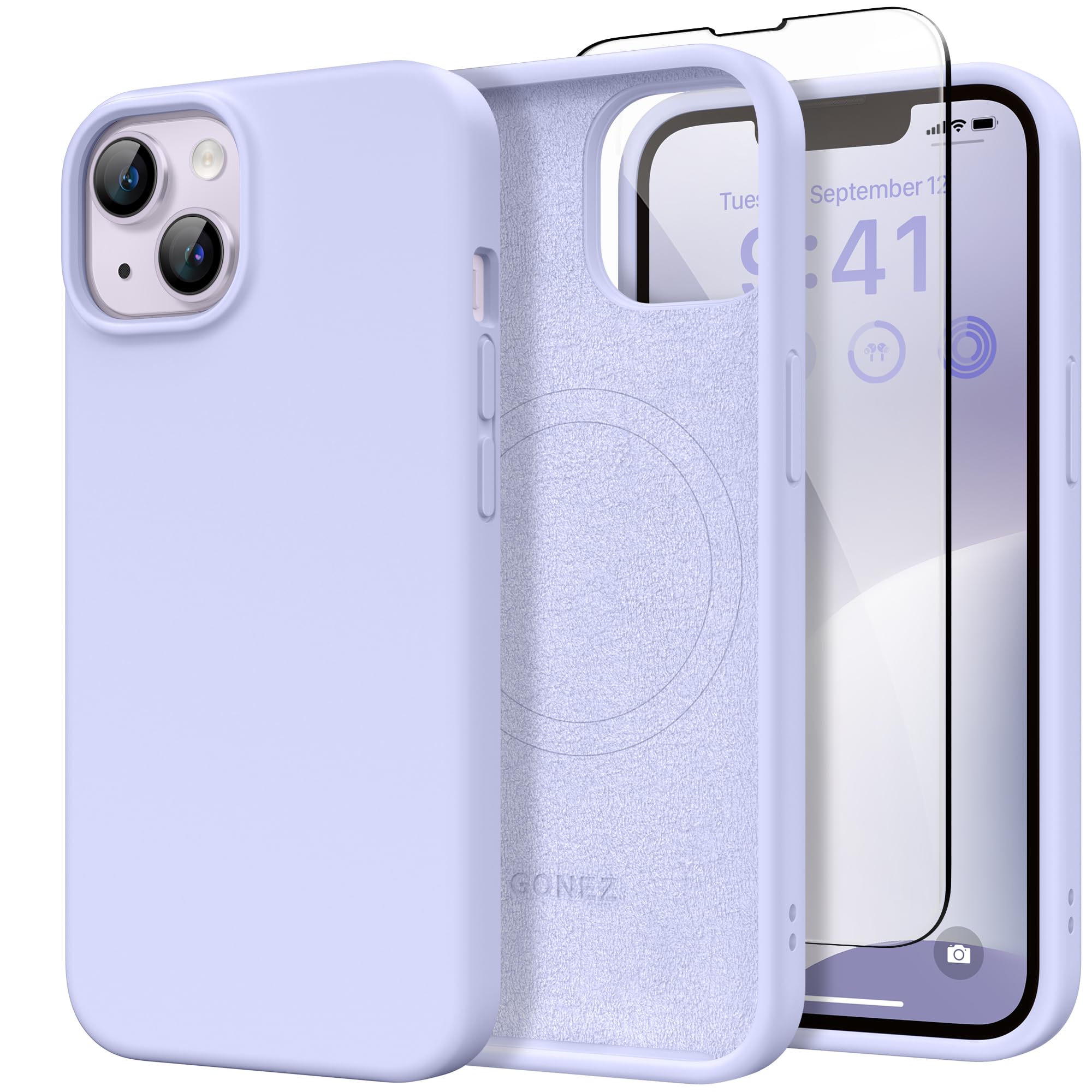 GONEZ Magnetic for iPhone 13/14 Case, Silicone Cover Lilac