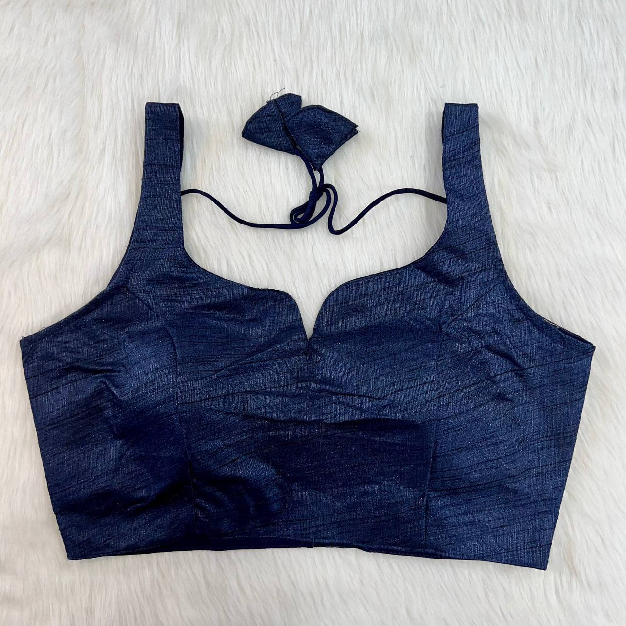 Pujia Mills Women's Heavy Phantom Silk Bollywood Style Sleeveless Trendy Blouse(Veda) (Navy Blue, 34)