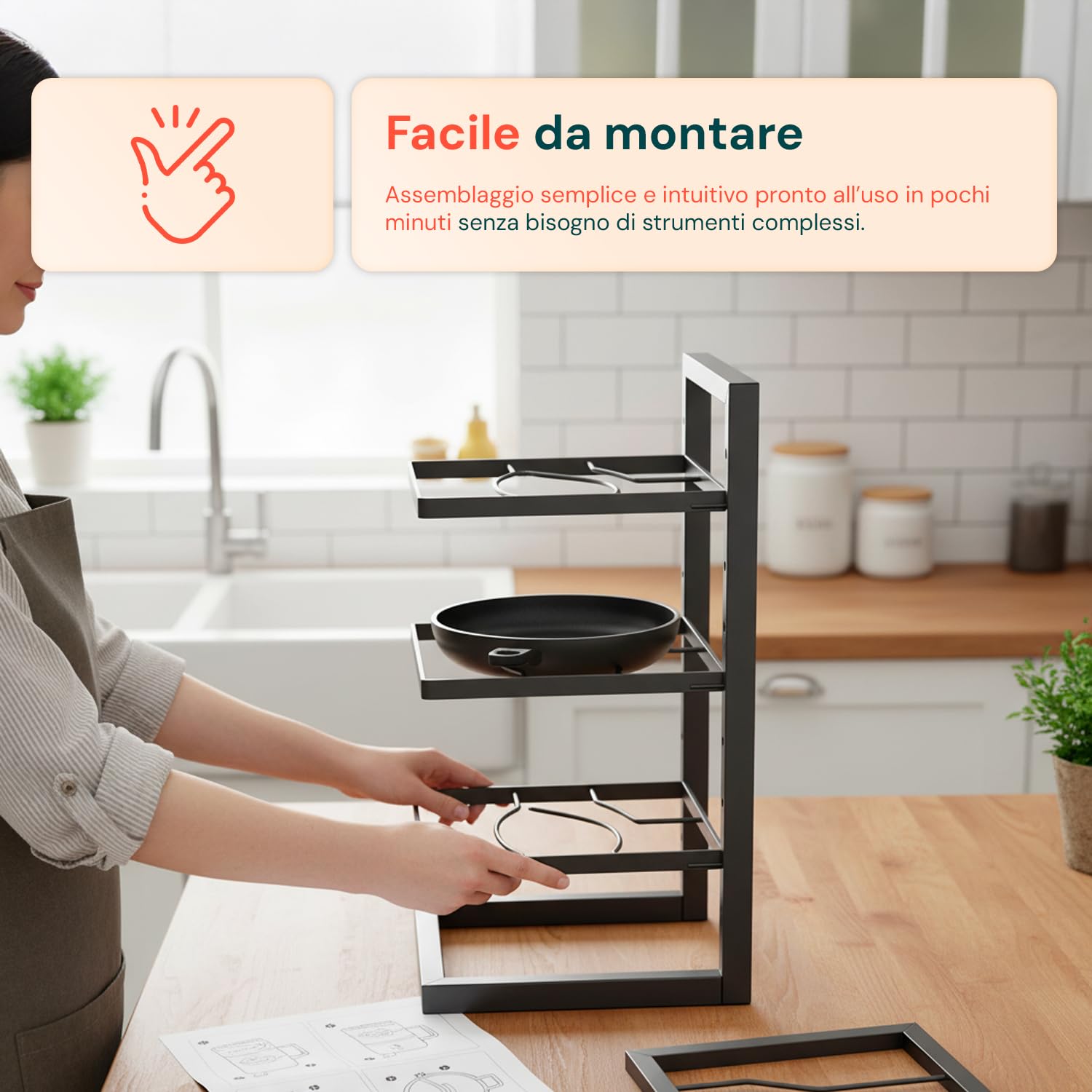 Avilia – Scaffale Metallo 4 Ripiani Regolabili – Organizer Multiuso Cucina - Pentole, Padelle e Piatti - Alzatina Salvaspazio per Dispensa e Piano di Lavoro, 5kg Capacità