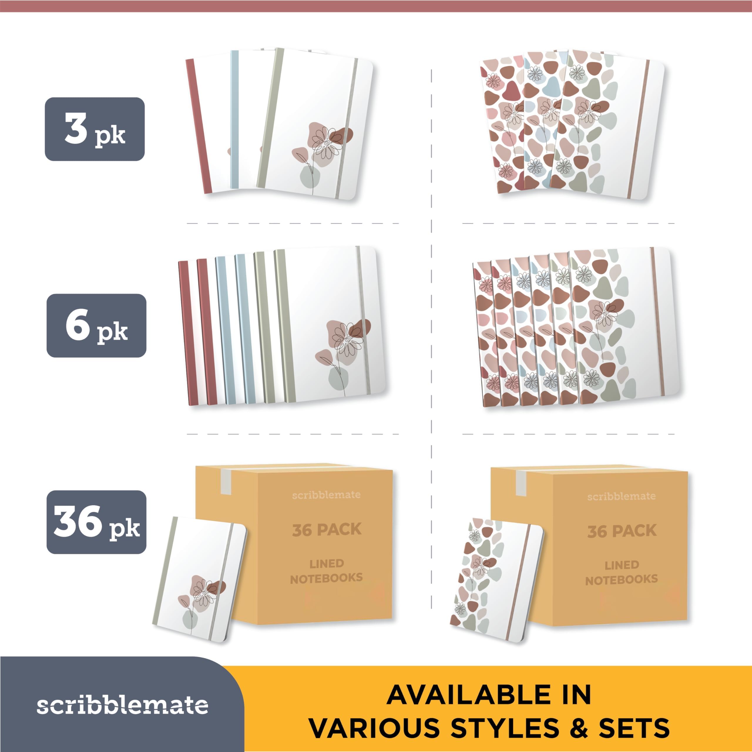 Cuaderno rayado, paquete de 6 cuadernos rayados A5 para mujeres y hombres, 160 páginas, tamaño mediano de 5.75 x 8.25 pulgadas, cuaderno de diario de tapa dura, papel premium de 100 g/m² (paquete de
