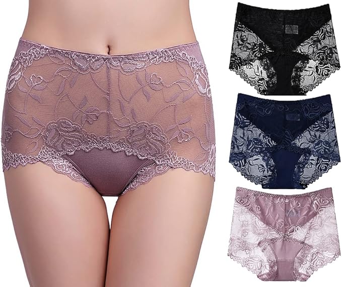 BLKDOTS Women's High Waist Briefs Lace Panties,Full Coverage Underwear