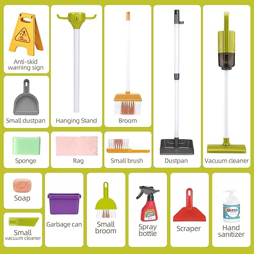 Miniatura 9 de Juego de limpieza para niños pequeños, juego educativo de 10 piezas, incluye aspiradora para niños que realmente funciona con luces y bajo ruido,