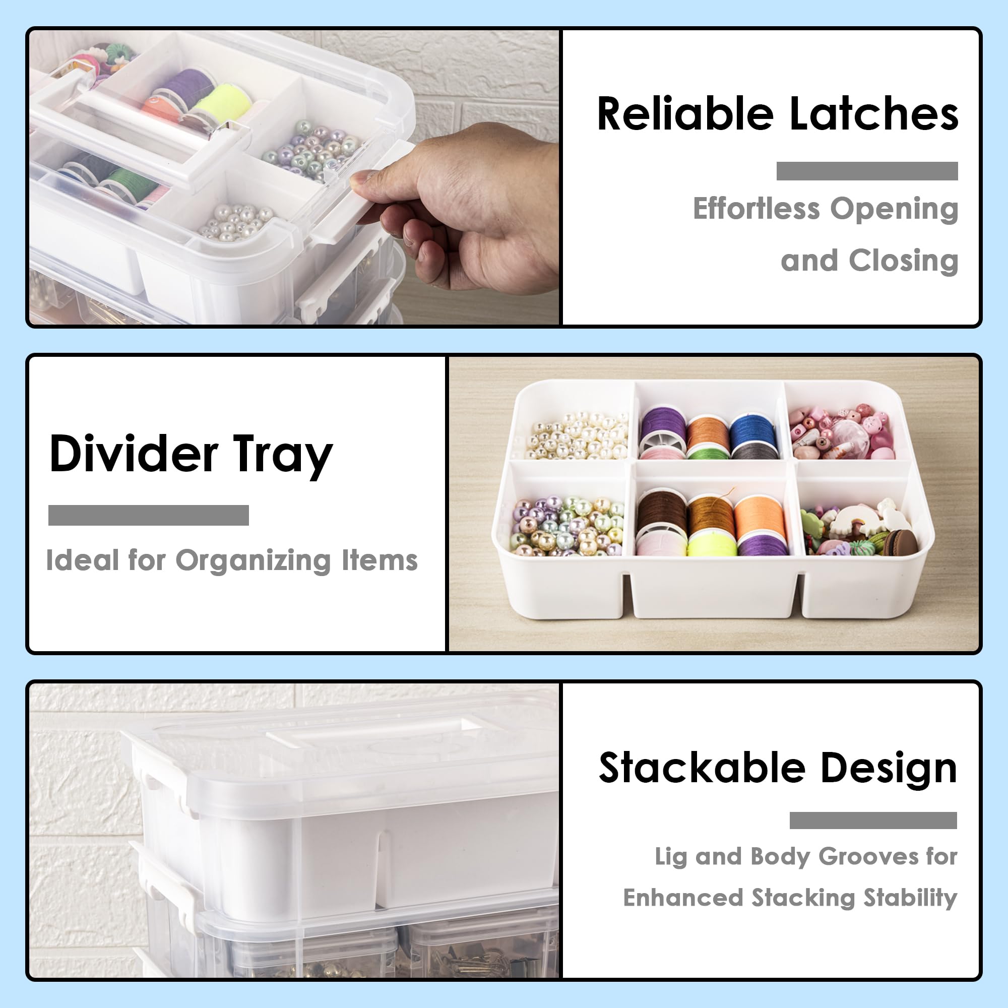 Craft Organizers and Storage, 10QT 4-Layer Durable Sewing Organizer for Sewing Supplies with 2 Removable Trays, DIY Kit Container for Seasonal Decor, Tool, Scrapbook and Art Supplies — view 4