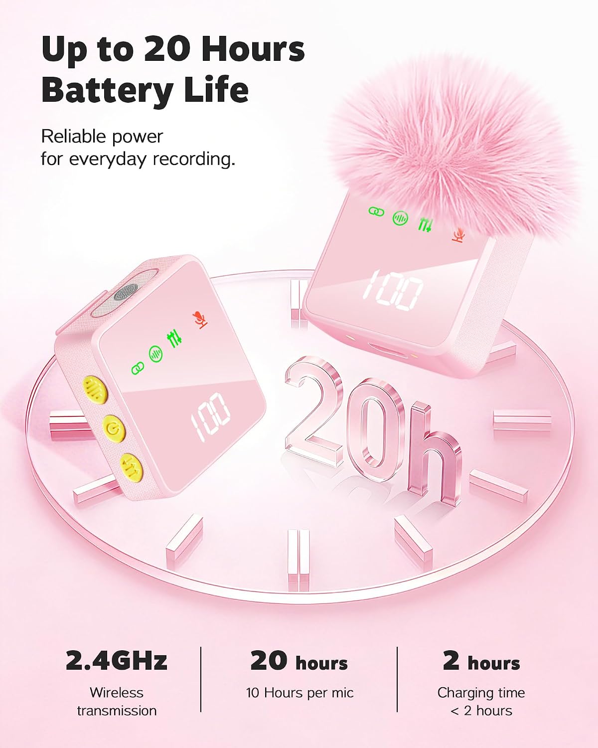 3 in 1 Wireless Lavalier Microphone for iPhone Android Camera-Pink