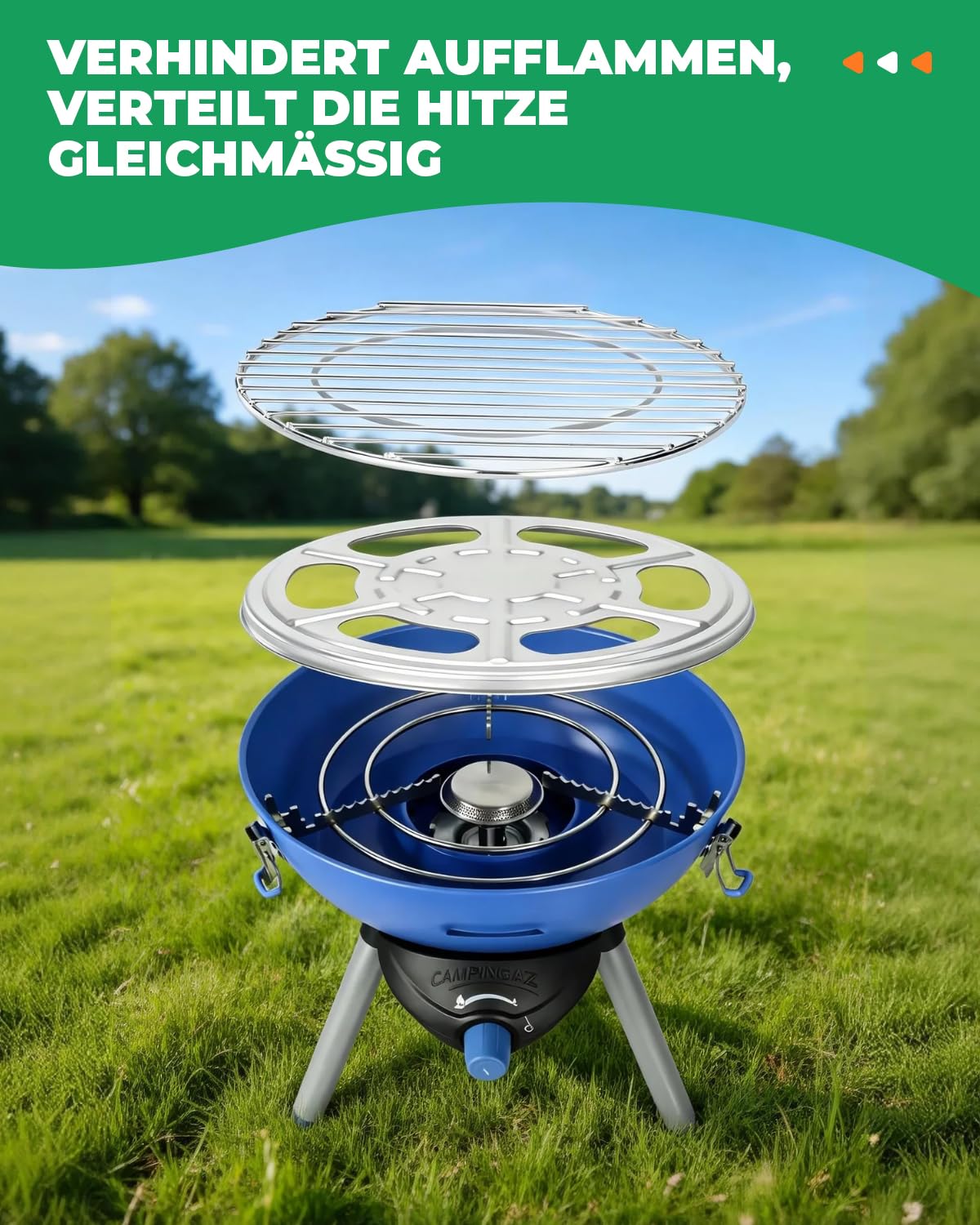 WELL GRILL Ruszt do grillowania ze stali nierdzewnej i reflektor ciepła do grilla Campingaz Party Grill 400 CV 400R, części zamienne, osłona termiczna BBQ i okrągłe ruszty do grilla kempingowego