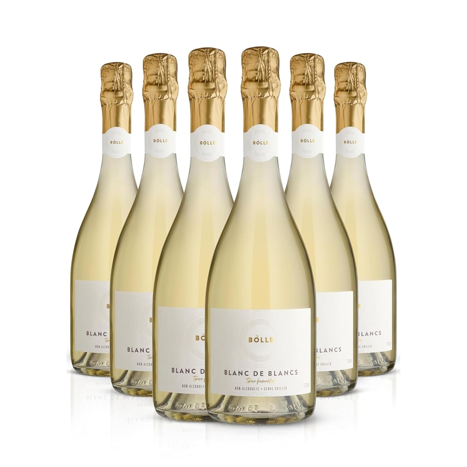 BOLLE Blanc de Blancs - Non Alcoholic Wine - Premium Alcohol Free Sparkling White Wine Case with Citrus and Elegant Dry Finish, Award Winning Champagne Alternative - 6 x 750ml