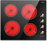 Vista 1 de Karinear Estufa eléctrica de 24 pulgadas, estufa eléctrica de 4 quemadores, control de perilla radiante integrado, bloqueo de seguridad