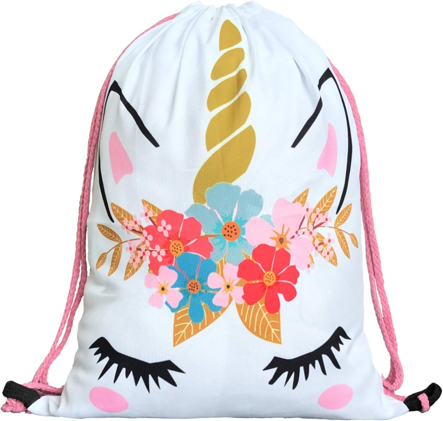 Unicorn Gifts for Girls - Unicorn Drawstring Backpack/Makeup Bag/Bracelet/Inspirational Necklace/Hair Ties (White Flower) One_Size
