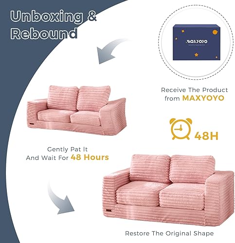 Miniatura 21 de MAXYOYO Puf gigante para adultos, sofá tapizado de suelo con almohadas y reposabrazos, puf grande de felpa, sofá para dormitorio, sala de estar,